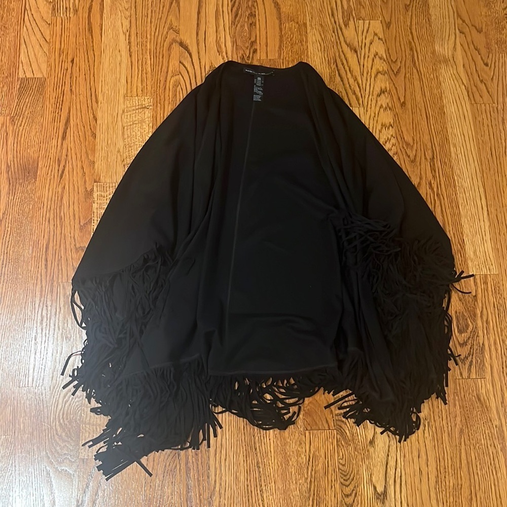 White House Black Markets Woman’s Black Fringe Cardigan One Size